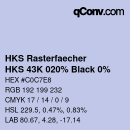 Code couleur: HKS Rasterfaecher - HKS 43K 020% Black 0% | qconv.com