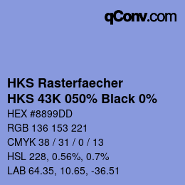 Code couleur: HKS Rasterfaecher - HKS 43K 050% Black 0% | qconv.com