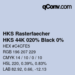 Color code: HKS Rasterfaecher - HKS 44K 020% Black 0% | qconv.com