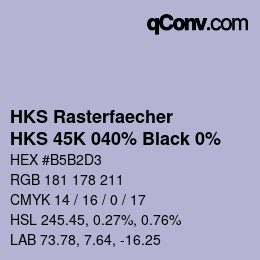 Code couleur: HKS Rasterfaecher - HKS 45K 040% Black 0% | qconv.com