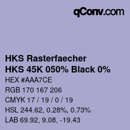 カラーコード: HKS Rasterfaecher - HKS 45K 050% Black 0% | qconv.com