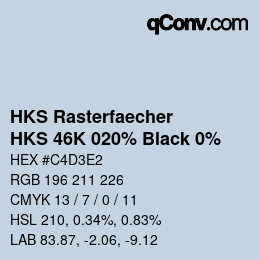 カラーコード: HKS Rasterfaecher - HKS 46K 020% Black 0% | qconv.com