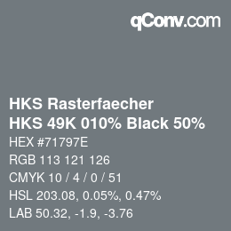 カラーコード: HKS Rasterfaecher - HKS 49K 010% Black 50% | qconv.com