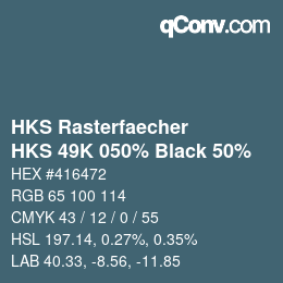 カラーコード: HKS Rasterfaecher - HKS 49K 050% Black 50% | qconv.com