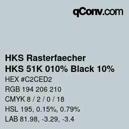 カラーコード: HKS Rasterfaecher - HKS 51K 010% Black 10% | qconv.com