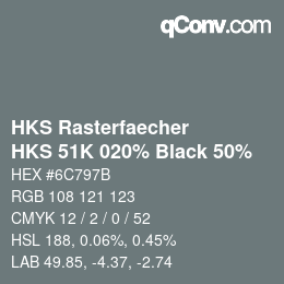 カラーコード: HKS Rasterfaecher - HKS 51K 020% Black 50% | qconv.com