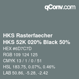 カラーコード: HKS Rasterfaecher - HKS 52K 020% Black 50% | qconv.com