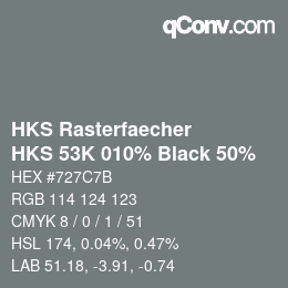 カラーコード: HKS Rasterfaecher - HKS 53K 010% Black 50% | qconv.com
