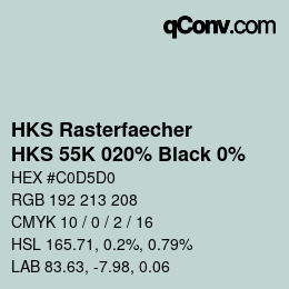 カラーコード: HKS Rasterfaecher - HKS 55K 020% Black 0% | qconv.com