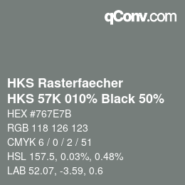 カラーコード: HKS Rasterfaecher - HKS 57K 010% Black 50% | qconv.com