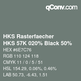 カラーコード: HKS Rasterfaecher - HKS 57K 020% Black 50% | qconv.com