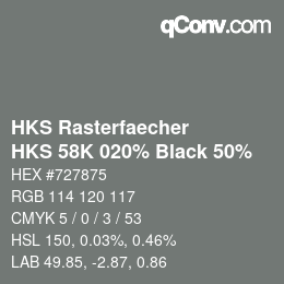 カラーコード: HKS Rasterfaecher - HKS 58K 020% Black 50% | qconv.com