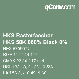 Code couleur: HKS Rasterfaecher - HKS 58K 060% Black 0% | qconv.com
