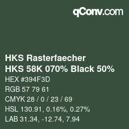 Code couleur: HKS Rasterfaecher - HKS 58K 070% Black 50% | qconv.com