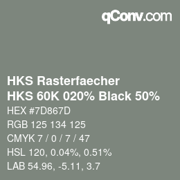 Color code: HKS Rasterfaecher - HKS 60K 020% Black 50% | qconv.com