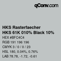 Color code: HKS Rasterfaecher - HKS 61K 010% Black 10% | qconv.com