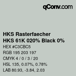 Farbcode: HKS Rasterfaecher - HKS 61K 020% Black 0% | qconv.com