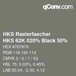 Color code: HKS Rasterfaecher - HKS 62K 020% Black 50% | qconv.com