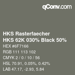 カラーコード: HKS Rasterfaecher - HKS 62K 030% Black 50% | qconv.com