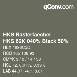 Farbcode: HKS Rasterfaecher - HKS 62K 040% Black 50% | qconv.com