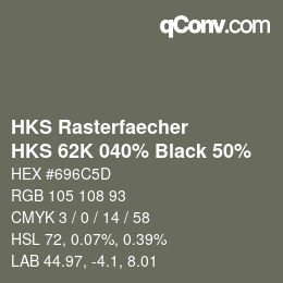 Code couleur: HKS Rasterfaecher - HKS 62K 040% Black 50% | qconv.com