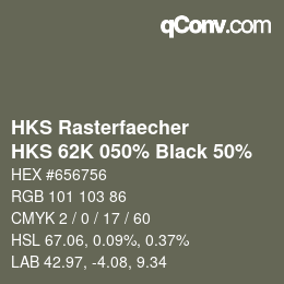 カラーコード: HKS Rasterfaecher - HKS 62K 050% Black 50% | qconv.com