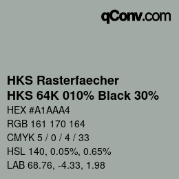 カラーコード: HKS Rasterfaecher - HKS 64K 010% Black 30% | qconv.com