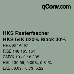 カラーコード: HKS Rasterfaecher - HKS 64K 020% Black 30% | qconv.com