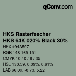 Color code: HKS Rasterfaecher - HKS 64K 020% Black 30% | qconv.com