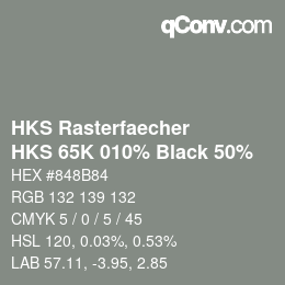 Farbcode: HKS Rasterfaecher - HKS 65K 010% Black 50% | qconv.com