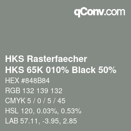 カラーコード: HKS Rasterfaecher - HKS 65K 010% Black 50% | qconv.com