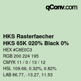 カラーコード: HKS Rasterfaecher - HKS 65K 020% Black 0% | qconv.com