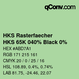 カラーコード: HKS Rasterfaecher - HKS 65K 040% Black 0% | qconv.com