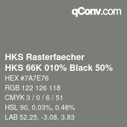 Farbcode: HKS Rasterfaecher - HKS 66K 010% Black 50% | qconv.com