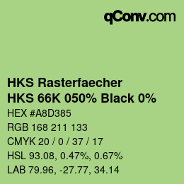 Code couleur: HKS Rasterfaecher - HKS 66K 050% Black 0% | qconv.com