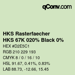 Code couleur: HKS Rasterfaecher - HKS 67K 020% Black 0% | qconv.com