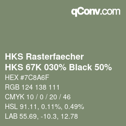 Farbcode: HKS Rasterfaecher - HKS 67K 030% Black 50% | qconv.com