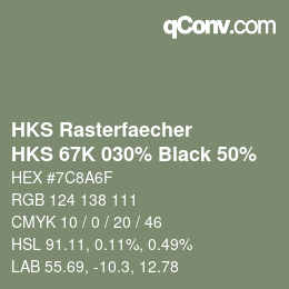 Code couleur: HKS Rasterfaecher - HKS 67K 030% Black 50% | qconv.com