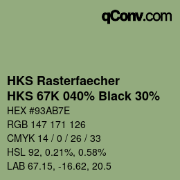 Color code: HKS Rasterfaecher - HKS 67K 040% Black 30% | qconv.com