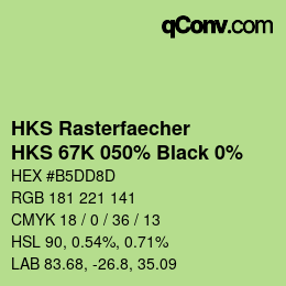 Farbcode: HKS Rasterfaecher - HKS 67K 050% Black 0% | qconv.com