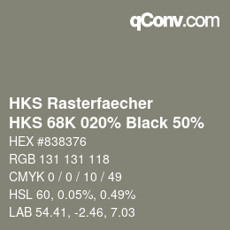 Código de color: HKS Rasterfaecher - HKS 68K 020% Black 50% | qconv.com