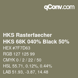 Farbcode: HKS Rasterfaecher - HKS 68K 040% Black 50% | qconv.com