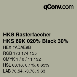 カラーコード: HKS Rasterfaecher - HKS 69K 020% Black 30% | qconv.com