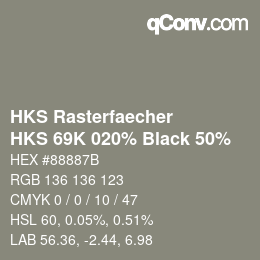 Color code: HKS Rasterfaecher - HKS 69K 020% Black 50% | qconv.com