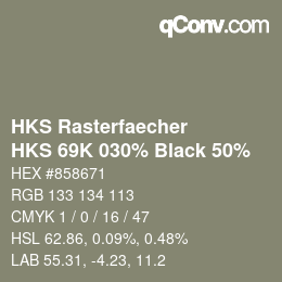 カラーコード: HKS Rasterfaecher - HKS 69K 030% Black 50% | qconv.com