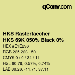 Code couleur: HKS Rasterfaecher - HKS 69K 050% Black 0% | qconv.com