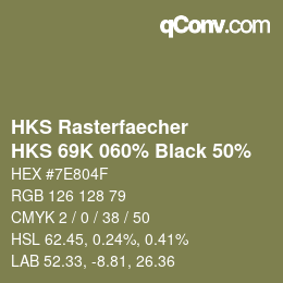 カラーコード: HKS Rasterfaecher - HKS 69K 060% Black 50% | qconv.com