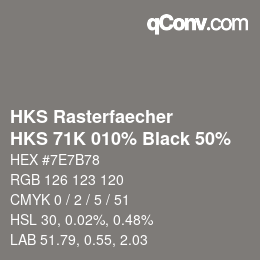 Color code: HKS Rasterfaecher - HKS 71K 010% Black 50% | qconv.com