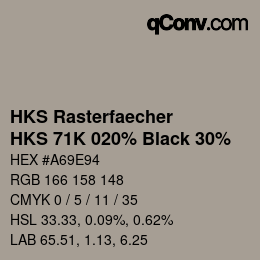 カラーコード: HKS Rasterfaecher - HKS 71K 020% Black 30% | qconv.com