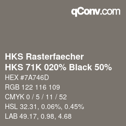 Color code: HKS Rasterfaecher - HKS 71K 020% Black 50% | qconv.com